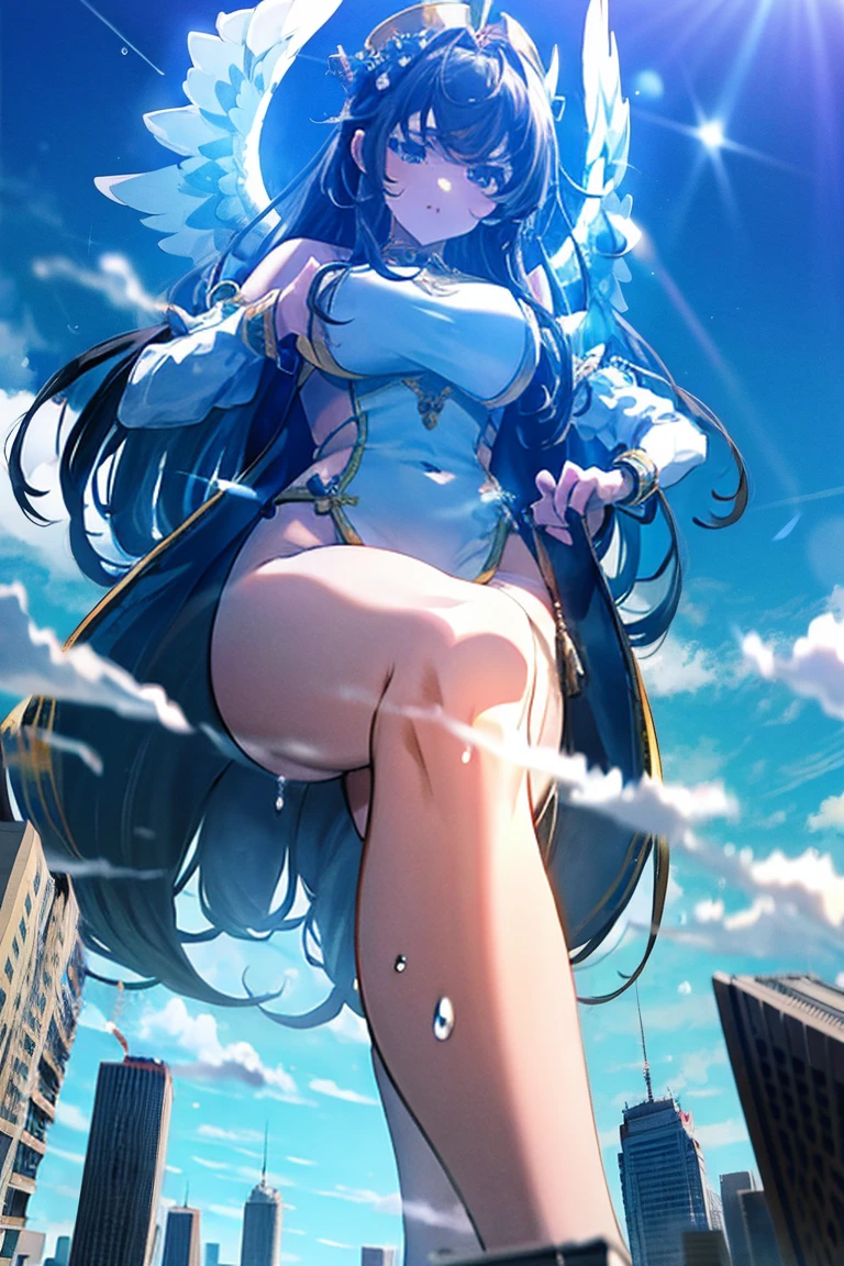 Perfect detail, Special details, highest quality, expensive全身の正確な描写,expensive, woman,A satisfied smile ,round face,Beauty,View Viewer, Green Hair, Long Hair, Side bang, Partially exposed forehead, Dark blue eyes, Mature Body, Perfect body, Large Breasts,Big Ass.Sweaty body,Open your mouth wide,, blush, Cleavage, Blue Dress,Gold bracelet, White lace lingerie , necklace, Pursing your lips, A light smile, Drunk, expensiveディテール, Depth of written boundary, 1080p, 16k, Awards, High resolution, highest quality, masterpiece, 超High resolution, Anatomically correct, Super detailed,,Huge breasts、Realistic、Perfect bodyライン、aerial photograph、aerial photograph、Destroying the city with a smile、 (A giant girl bigger than a skyscraper destroys the city of Shibuya:1.5)、cute、cute、body fluid、Blue Dress、Chubby Lie on the ground and crush the building with your chest Taking over the big city, breasts spilling out of the bra