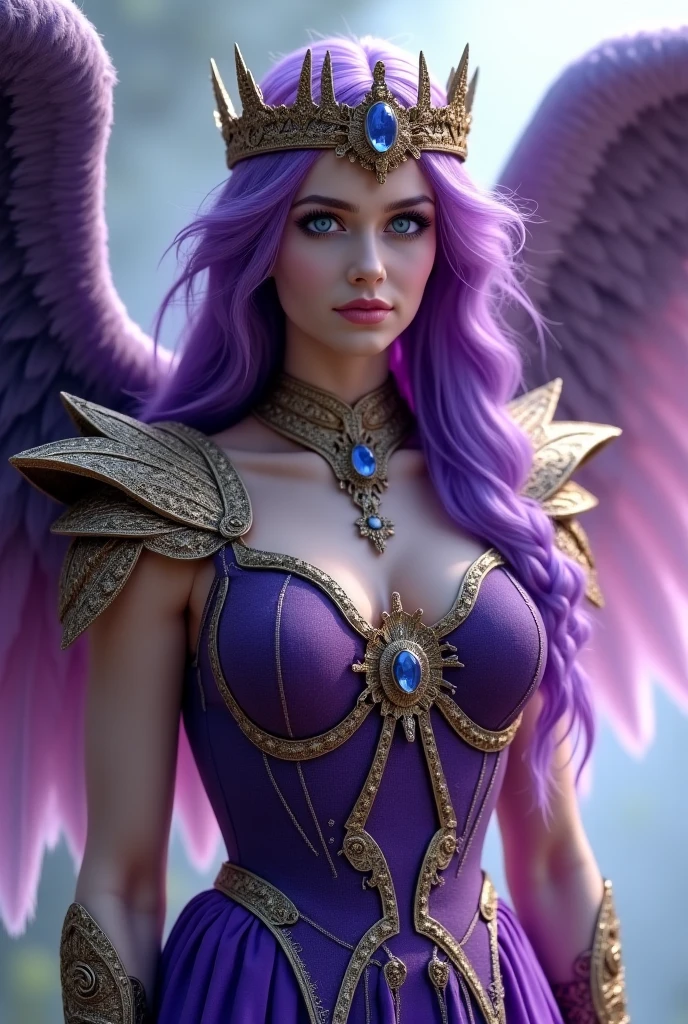 a close up of a woman with purple hair and wings, detailed matte fantasy portrait, detailed fantasy art, detailed fantasy digital art, fantasy characture portrait, fantasy portrait art, epic fantasy art style hd, 4k fantasy art, fantasy art portrait, mystical atlantean valkyrie, epic fantasy art portrait, artgerm detailed, as a mystical valkyrie