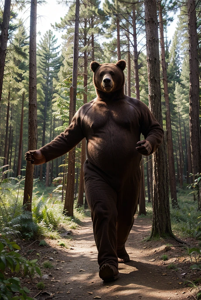 In a dense coniferous forest with thick tree trunks, we see a huge brown bear standing on its hind legs in the pose of a fashion model. The bear poses for photographers in a picturesque forest. The bear imitates a feminine figure with one paw raised towards its muzzle. Itâs early morning, and there is a dust in the air, adding a mystical quality to the scene. The sunâs rays filter through the trees, casting a magical light on the scene. Cinematic color correction creates the atmosphere of a fairytale movie, making the entire setting appear otherworldly and enchanting.
BREAK bear, brown fur, fashion model pose, hind legs, elegant posture, striking contrast, sharp eyes, focused, natural surroundings
BREAK coniferous forest, thick tree trunks, towering trees, sturdy trunks, tall branches, canopy, sunlight, foliage, lush green, rugged bark, textured bark, depth, realism, majestic, fairytale atmosphere
BREAK early morning, sunlight, dust in the air, mystical, soft light, diffused light, serene, peaceful, ethereal, magical, ambiance, calm, fairytale-like, sun rays, bright light, warm light, forest canopy, light patterns, shadow patterns, dynamic, golden light, fairytale atmosphere, dust particles, sparkle, magical, enchanting, wonder, beauty, zPDXL2