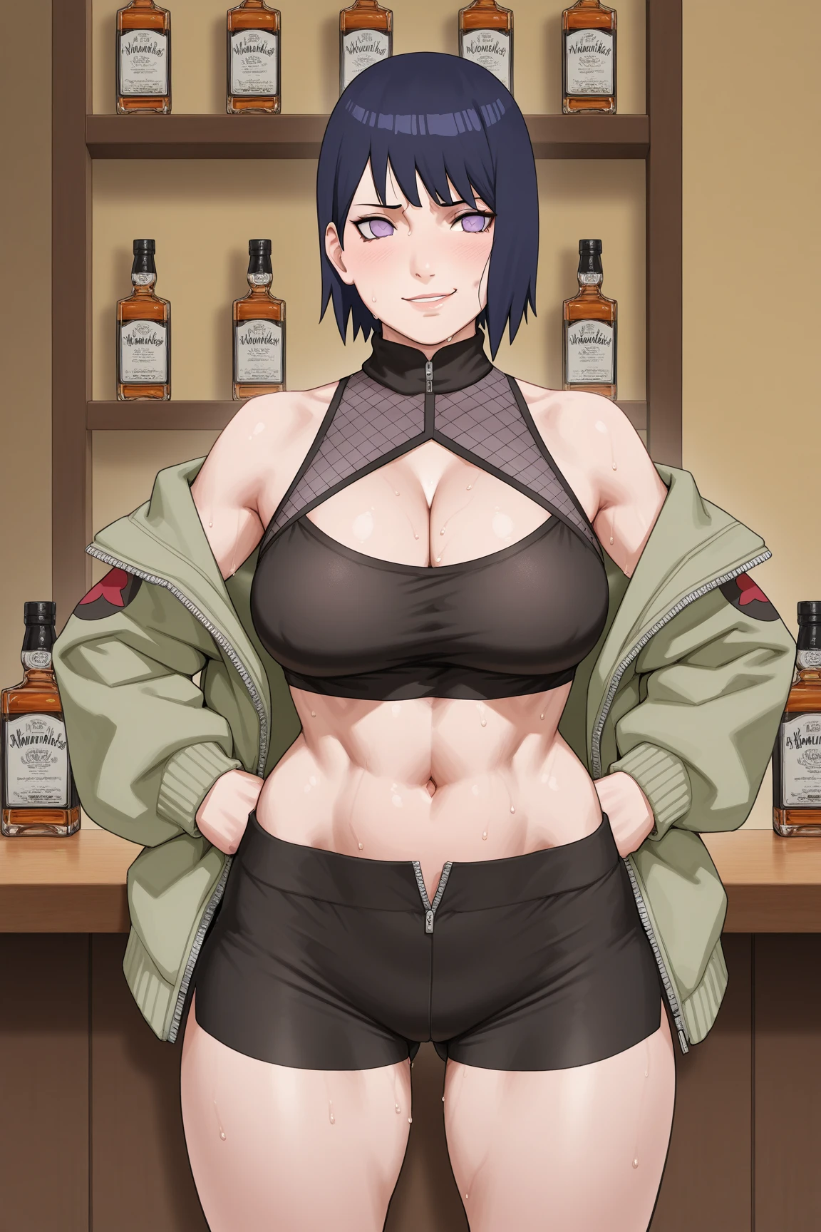 (masterpiece,best quality,ultra-detailed),1girl,messy hairstyle,mane,thick hair,long bob cut, black hair,blue and red and black hair,aesthetic hairstyle,goth girl, pointy ears,beautiful and detailed face, detailed eyes, goth fashion,night,fog,looking at viewer,huge chest,((grey theme)),((gothic theme)), huge tits, f cup breasts, wide hips, narrow waist, huge ass, tattos, tribal tattoos, piercings, nipple piercings, thick, goth mommy, muscular muscular female thighs fit abs leg muscles arm muscles back muscles
