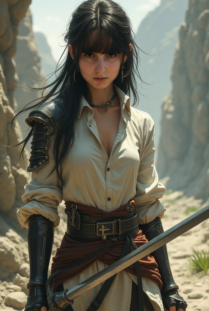 Women,  thin, flat  shirt, green eyes, swordsman,  light armor