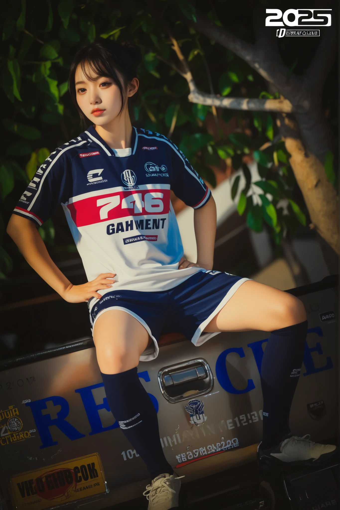 Roupa esportiva, Uniforme de Volei, logo na altura do peito a direita escrito um "A"; branco e Preto com listras douradas em destaque