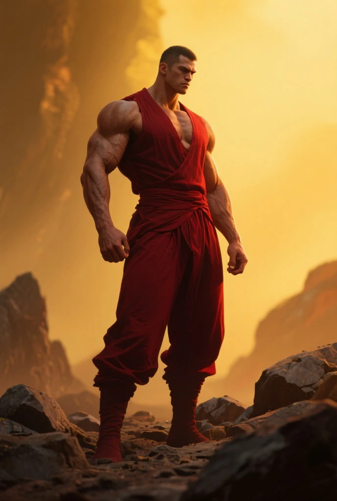Create an outfit based on Avatar: The Last Airbender in the same style as the animation., where the character is a firebending man, something that conveys power but the outfit should be simple with silver accessories