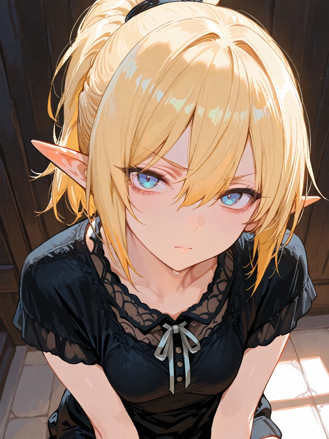 Healthy Skin Elf、Portrait photo of a 20 year old woman、Night Pool、 detailedな背景画、Blue Eyes, detailedな目、White hoodie、particle、超detailed、Transcendently beautiful、Bright red lips, (masterpiece) (Highest quality) (detailed) (8K) (High resolution) (Cinema Lighting) (Sharp focus)、alone、Blonde、short hair、((blush: 0.8)), Natural skin texture, Transparent skin、Delicate hair ornament、Gym suit、Bloomers、Dripping Water、Clean sweat、