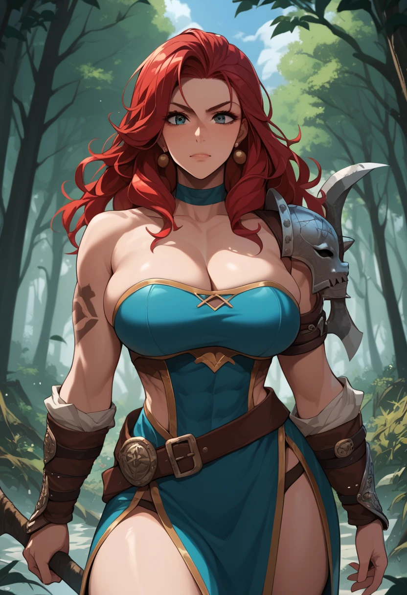 8k_wallpaper, extremely detailed eyes, extremely detailed body, (large masterpiece digital art), (detailed manga illustration), (detailed line art), ((perfect anatomy)), (intricate details:1.3), (ultra-detailed:1.3), (illustration:1.3), (sharp focus:1.3), (natural lighting:1.05), (vivid colors:1.3), (masterpiece), best quality, expressive eyes, perfect face, In a dense, untamed wilderness, amidst rugged mountains and cascading waterfalls, stands a fierce bear-girl. She exudes raw power and primal ferocity, with wild, unkempt hair cascading down her back. Her eyes gleam with untamed fury as she prowls on all fours, claws extended, ready to defend her territory at any cost. The landscape around her reflects her untamed spirit, with towering trees and jagged rocks forming her domain.