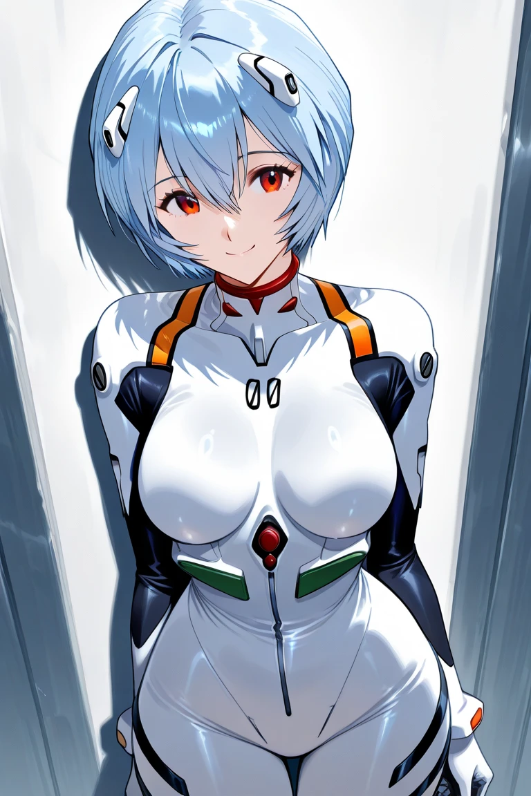 Rayanami, Rei Ayanami, Blue Hair, short hair, (Red eyes:1.5), break bodysuit, headgear, Plug Suit, White bodysuit, break outdoors, city, break looking at viewer, break (Big Breasts:1.4),(masterpiece:1.2), Highest quality, High resolution, unity 8k wallpaper, (figure:0.8), (Beautiful attention to detail:1.6), Highly detailed face, Perfect lighting, Highly detailed CG, (Perfect hands, Perfect Anatomy),