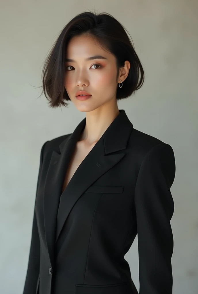 Japanese woman wearing a blazer ,

