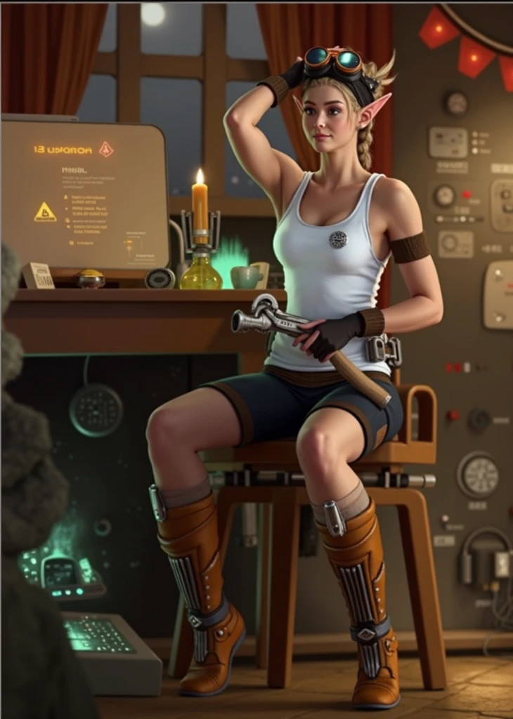 woman wearing an orange crop top jacket and tight pants, in a dark scifi tunnel, leather mittens holding iron bar,
alex andreev and Ilya Kuvshino and ralph mcguire <lora:YokeXL V1 - leather mittens holding iron bar:1>