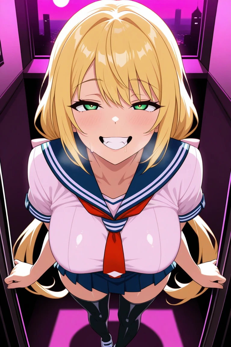 1girl, long hair, yellow hair, pink eyes, tears eyes, nude, arms up, medium breast, pink nipples, open mouth, missionary sex position, cowboy shot, groin, lying, on back, vagina, bedsheets, spread legs,cummings, vagina inserted by penis, sperms, creampie, POV (POV naked boy's two hands hold girl's legs POV), sex, missionary sex