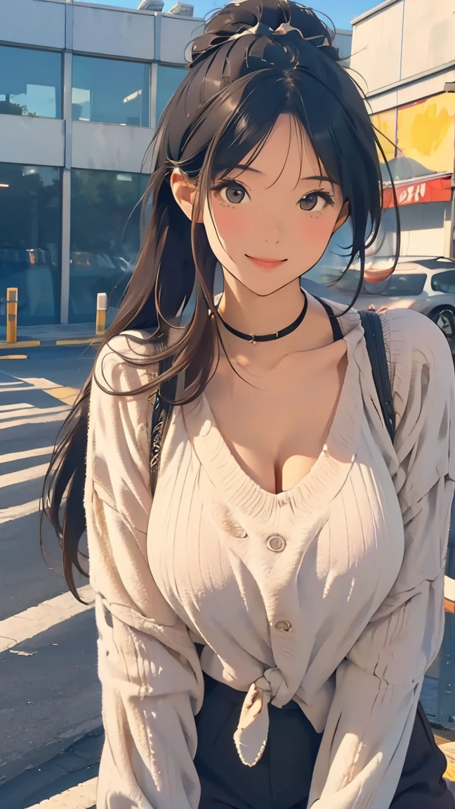 a girl in valentine's day waiting for her boyfriend showing her tits, looking at the camera, sexy shorts, ((detailed)), festival scenery or cityscape, medium breasts, flirtatious, ((very detailed)), perfectly detailed face, detailed hand, photorealistic image.