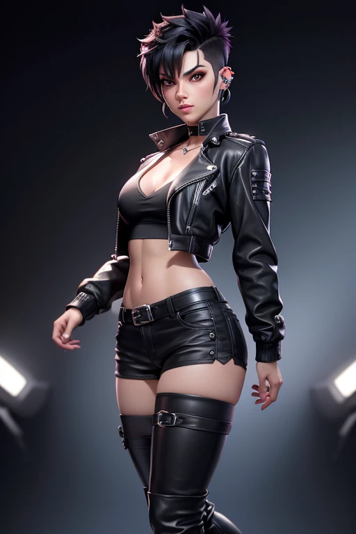 Woman with perfect body, Bunny The First Descendant Ultimate Skin, dressed in a Maio sex and fitted to the body with white, black and chrome details and with her legs showing, in front of her full body, with eyes and mouth showing