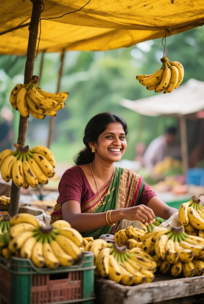 An india farmer selling banana in a village market