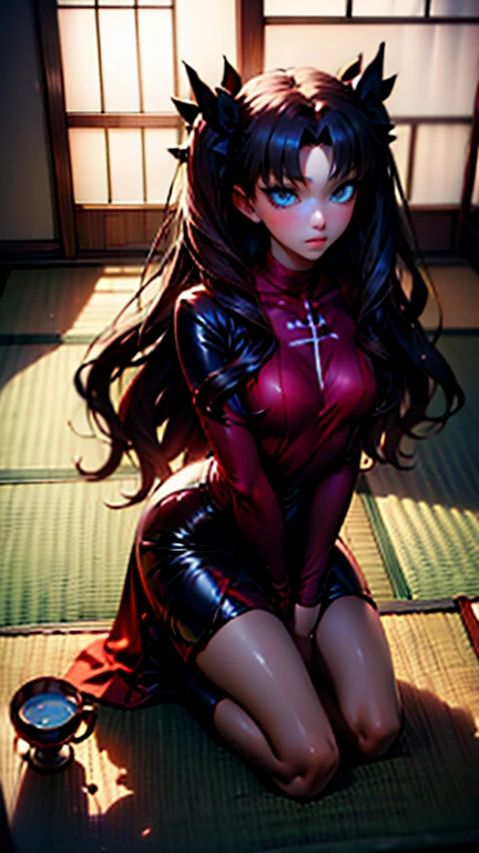 (1 girl), (Masterpiece, ultra-high quality, perfect anatomy, perfect body, perfect face, HD quality, best quality, best lighting, bedroom setting, perfect quality), (Vanellope von Schweetz) , (black hair with colored sprinkles, red ribbon, large brown eyes, pink blush on cheeks, content expression,  chun-li_(cosplay), spiked bracelet, white sash, pantyhose, china dress, chinese clothes, [|pink|white] dress, mandarin collar, short sleeves, puffy sleeves, white boots, cross-laced footwear, long hair, double bun, covered nipples), (laying on bed, on her back), (covered big breasts, covered pointy breasts:1.4), (slim thighs, slim waist), (short, small stature, thick thighs for a short girl, big breasts for her size: 1.4), hot female, pov from above, (breedable, lust in eyes, lust, horny), blushing, embarassed