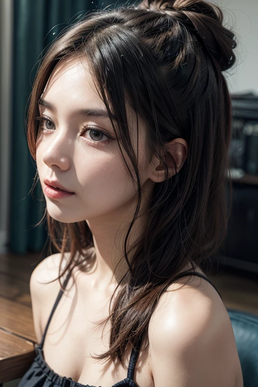 japanes、a beauty girl、One Girl、One-length ponytail、a baby face、A slender、tiny chest、bra very、17 age、pupils、