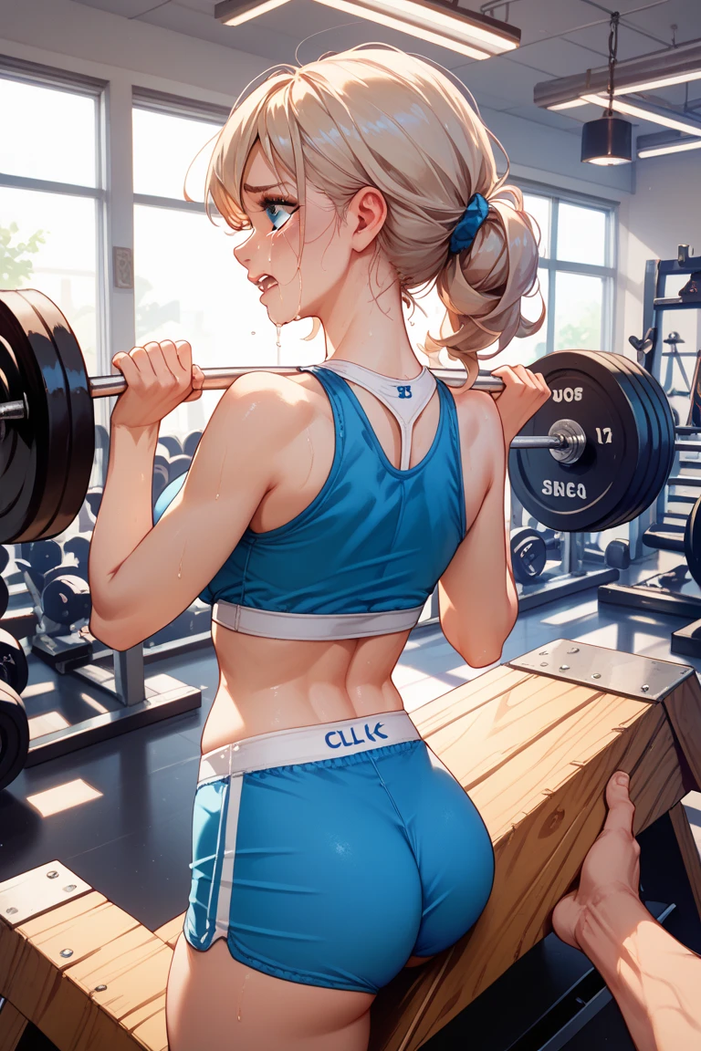  masterpiece, (textured skin), best quality, gorgeous beautiful girl, (a female weightlifting athlete), detailed clothes,large breasts,narrow waist,, (beautiful face), cinematic lighting, (at weightlifting venue ),