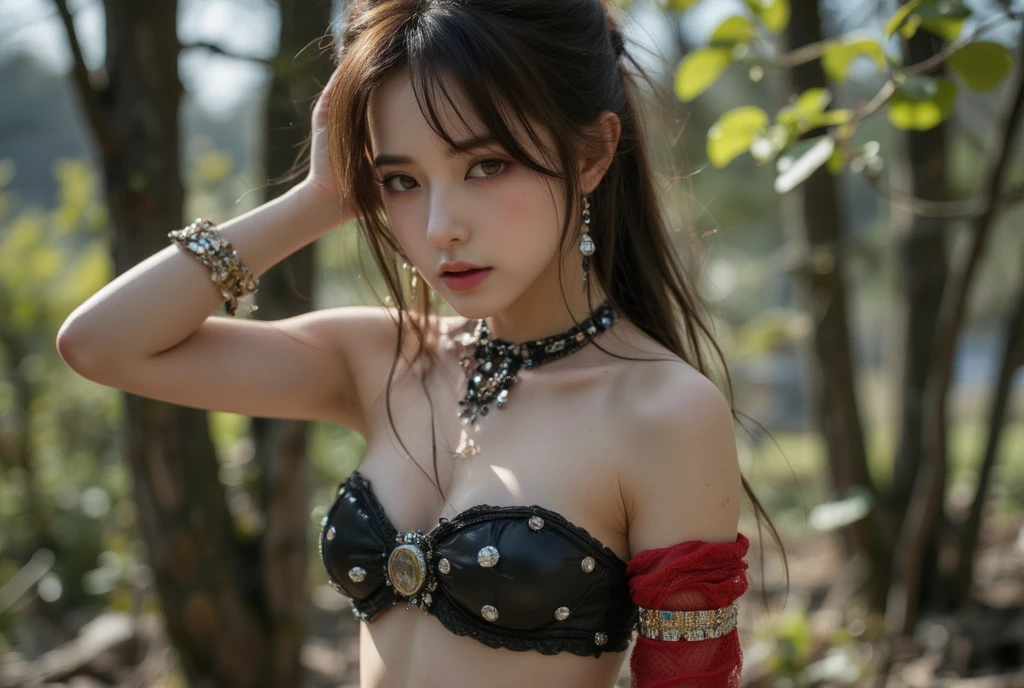 beautiful and delicate woman,The eyes and face are very detailed., exquisite eyes, super detailed, high resolution, The content is very detailed.,Best Quality,Enlightenment,Unit,8K Wallpaper,Masterpiece,Best Quality,Imagine,1 girl,Wear a sexy red bikini armor.,The armor has patterns.,Red style priest's mantle,priest hat,standing posture,long legs,Put on red boots,Look at the audience,in front of the audience,long flowing hair,Surreal 8000g,flawless,Masterpiece,professional artwork,famous work of art,light,film bloom,Perfect face,pretty face,Fancy,dreamy and magical,unreal,intricate details,Exquisite pattern…Korean woman face.