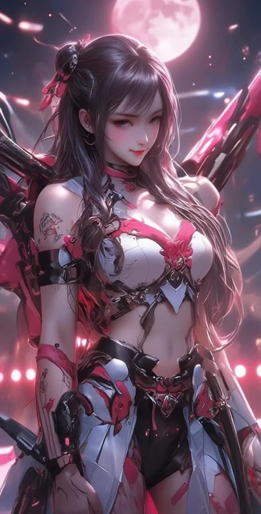 (masutepiece, of the highest quality, Best Quality, offcial art, Beautiful and aesthetic:1.2), (1girll:1.3), Extremely detailed,(Fractal Art:1.2),Colorful,highest details,( Zen Neon:1.2), (Dynamic Pose), (Abstract background neon lights:1.5), (Trident Dresses:1.2), (Shiny skin), (Many colors:1.4), Upper body ,Neon light,16 K,Full-HD , ((Breasts are big))
