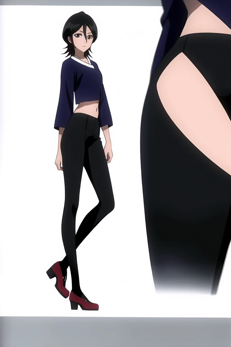 Konan, blue hair, short hair, beautiful face, flower in hair, orange beautiful eyes, beautiful eyes, lavender eyeshadow, blush, smiling, sexy bra, exposed shoulders, cleavage, medium chest, exposed navel, exposed abdomen, exposed lower belly, exposed lower-abdomen, shiny, shiny belly, sexy belly, bellybutton piercing, extremely low-rise leggings, black seamless leggings, youthful, slim, slender, voluptuous, vivacious, beautiful, gorgeous, attractive, stunning, digital, masterpiece, high quality, highly detailed, looking at viewer, presenting, wall background, resting on wall, cowboy shot, close view, narrow waist, high resolution, baddie, sexy body, sexy pose, slimthick, low-rise leggings, cameltoe