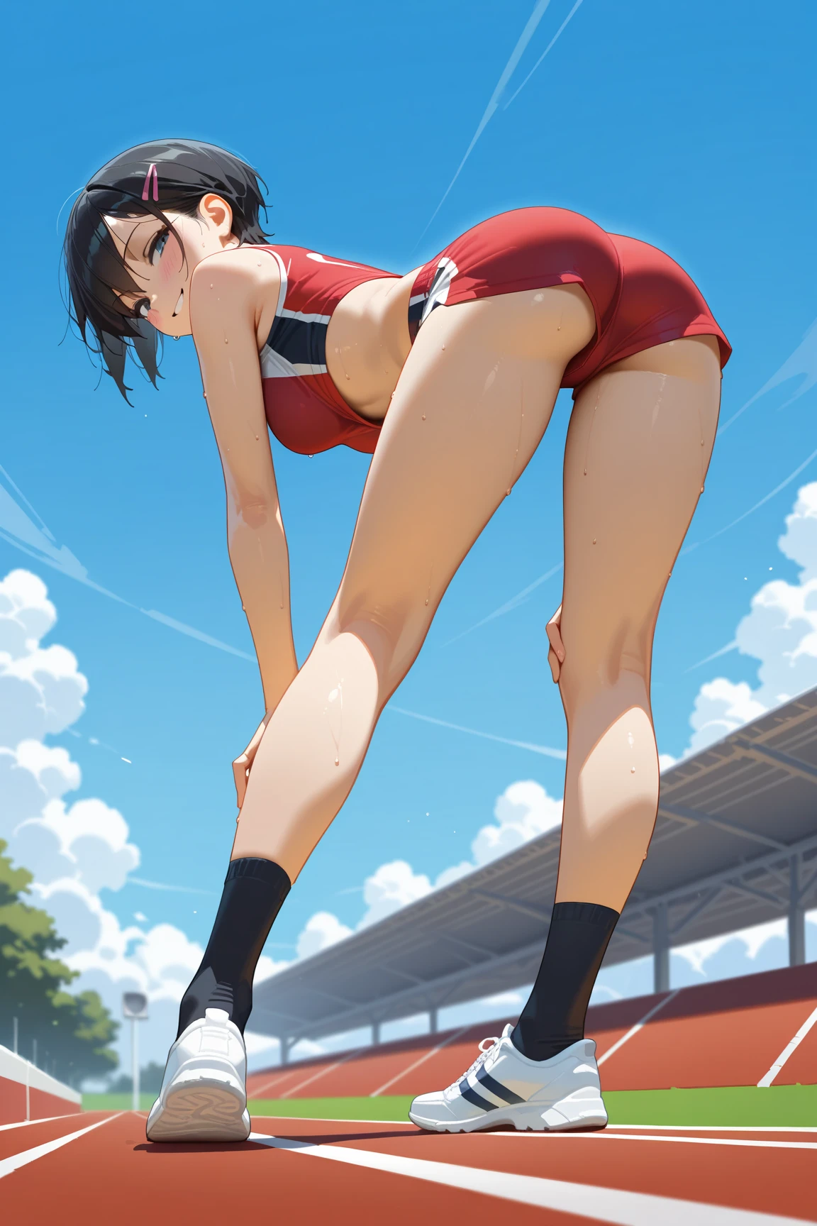 pieces fly、masterpiece、highest quality、Super detailed、High resolution、High resolution、8K portrait、Unity 8k壁紙のHigh resolutionCG、unity 8k wallpaper、cute type little:1.5、:1.5、Highly detailed CG unity 8k wallpaper、realistic、real person、cute type little、 portrait photography、shiny skin、High resolution、(16 years old:1.2)、(1 girl)、beautiful clear eyes、very detailed explanation、delicate face、nice lips、slender body、Same with big breasts thin waist、thin legs、(athletics stadium:1.6)、1 girl, cute type, perfect face, seriously, (blush:1.5),Same with big breasts,((nude:1.2)),Detailed description vagina,show vagina,spread legs,spread ,((cum in vaginas:1.3))