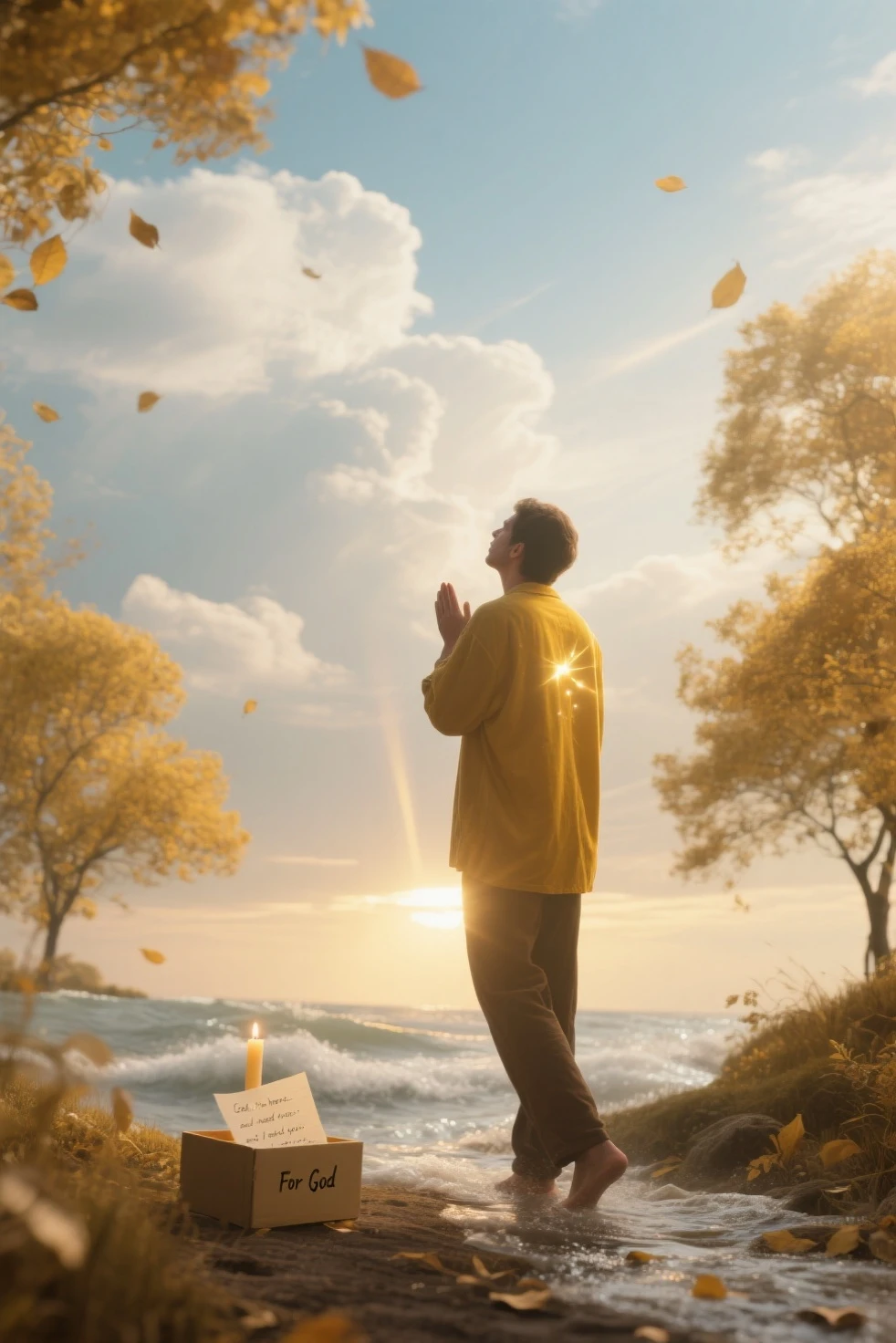 sunflower field water reflecting the sun and human man putting sunscreen on his skin animals looking for the sun