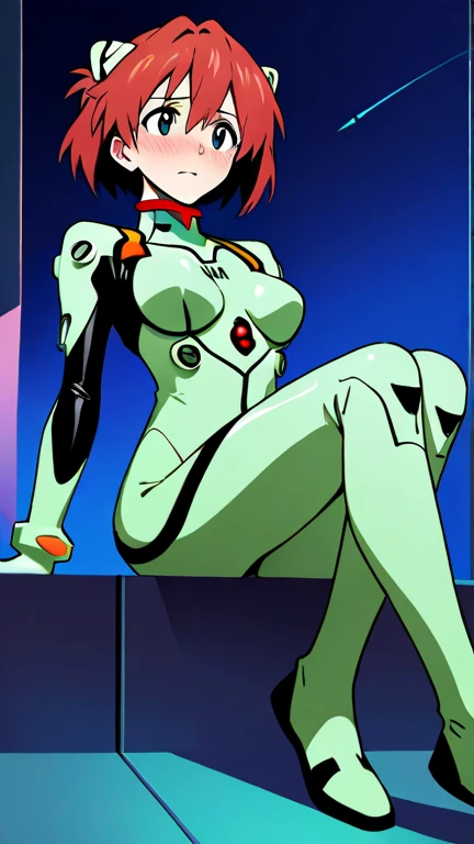 1female, skinny, small breasts, short black hair, green eyes, grey and white scifi bodysuit, scifi light armor, cameltoe