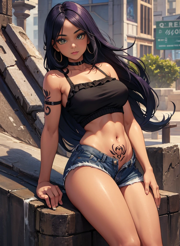 1 girl, {{{aawendy, happy and tender smile, yellowish brown eyes, long hair down to the blue back, two stories, two short ponytails on each side, hair ornament, top and small tight shorts, (tight black top and shorts), bracelet, bracelet, small breasts}}}, beautiful girl, {{{standing or standing full body image}}}, {{{Wear black high heels}}}, poses her beautiful black heels standing {{{is stopped}}}, {{{muscular abs}}}, {{muscular belly}}}, in a gym ready to train , (gym to train), (((Best Quality))), (((8k quality))), (((ultra best definition))), ((better face definition))), (((Perfect face))), (Perfect face:1.1), (sharp focus:1.1), trend on Artstation, intricate, high detail, sharp focus, (((arms, hands, legs, pies, Perfect face))), (((perfect body))), (((correct features))),(((best anatomy))), (((noise removal))), (((perfect and clear face))), (((Masterpiece))).
