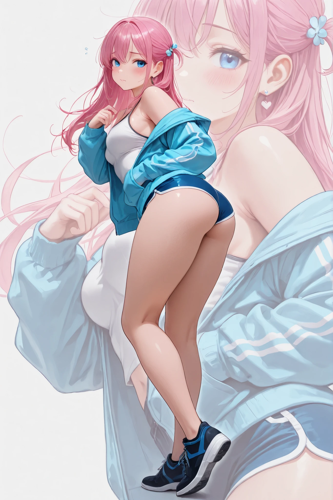 Masterpiece、最high quality、high quality、High definition、High resolution、High detail、Lens flare、Ray Tracing、high qualityのテクスチャー、high qualityの影、Beautiful details、Detailed explanation、Detailed texture、Realistic facial expression、Realistic and colorful、Delicate、Cinematic Light、Side light、Sharp Focus、(1 Girl:1.3)、(Intricate detailakeup、Pure Eros Face_v1:0.5)、(Details Beautiful delicate face、Detailed beautiful delicate eyes、Perfect Facial Proportions、Detailed skin、Charm)、Facial expression during orgasm、Fancy Twin Tails、Beautiful bangs、(Two-tone gradient hair color)、slender、(Upturned beautiful breasts)、(Detailed crotch、Open crotch、Showing off your crotch)、Female juice、Experiencing the best orgasm、(Spread your knees and open your legs)、(Raise your arm and make a peace sign)、Light-colored mini bikini、Detailed abdomen、Light-colored V-cut、Light-colored thong、Beautiful ass、Thighs、Jacket、Low-angle composition、bench、(Take a deep breath、Work on this image step by step)