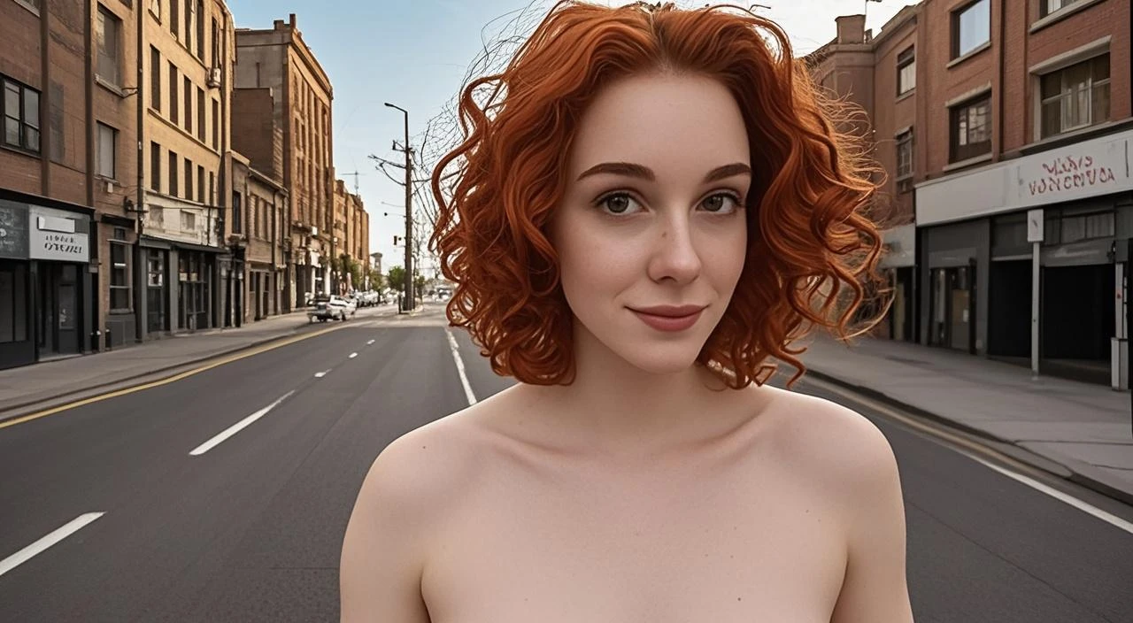 masterpiece, best quality, highres, (photorealistic:1.4), (depth of field:1.8), beautiful 22yo woman, thigh gap,
1 girl, ginger hair, long hair, pale skin, german, smileing,feminine physique,(solo:1.1), nice sexy dress, topless, hard nipple, bare shoulder, cleavage, elbow gloves, (looking at viewer:1.2), (smile:1.2), (full body:1.), (in the city:1.5), large breast,
(8k, cinematic composition, photorealistic, sharp focus), elaborate background, cinematic, rule of thirds, sunset, orinage light