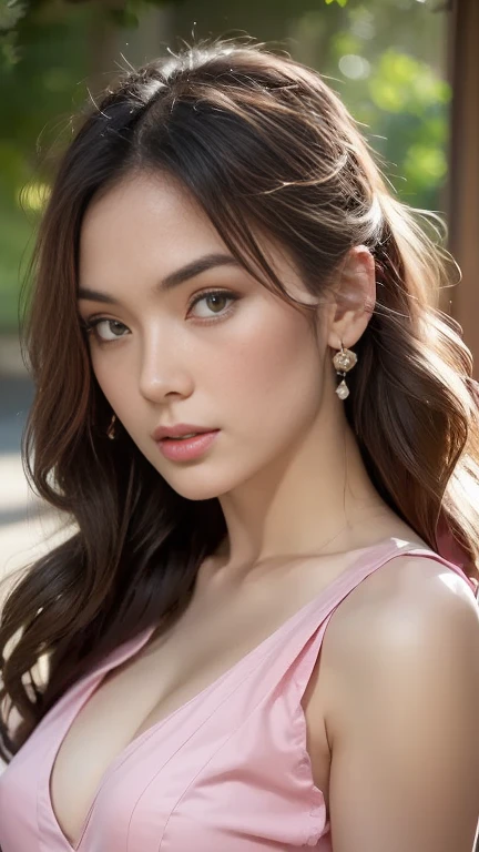 (ultra-realistic CG 8k: 1.2), (RAW Photo, best quality, masterpiece: 1.2),Realism, , Rim Light, Rim Lighting, Rim Light, Natural Lighting, Sunlight, Volumetric Lighting, Volumetric Light, Volumetric, intricate details , very intricate details, absurd details, facial details, 1 girl, solo, fashion girl, mature girl, cute, sweet, girl wearing a kebaya, pink kebaya, (has tattoos on her breasts) (NSFW: 0.5),(Full Body),(cute face:1.3) ,(big breasts:1.5),(high heels:1.3),(big hips1.4),(medium thighs:1.6),(slightly exposed breasts:1.3 ),(bust cleavage:1.3),(lipgloss: 1.3),(Cute eyes: 1.3),(Red lips: 1.3),(Smooth skin texture: 1.3),(Precise and perfect human anatomy: 1.3),(Features beautiful and perfect face: 1.4), (Long eyelashes: 1.4 ),(Red lips: 1.3),(Shiny and textured lips: 1.3),(Smooth skin texture: 1.3),(earrings: 1.3),(blue eyes : 1.3),(Natural Lip Color: 1.3),(Beautiful face: 1.3),(Shiny and textured lips: 1.3),(Smooth skin texture: 1.3),(earrings: 1.3),(Beautiful detailed eyes: 1.3) ,(big eyes: 1.4),(Natural Color Lips :1.3),(Expose your breasts:1.3),(Beautiful face:1.3),(look directly at the camera:1.3)