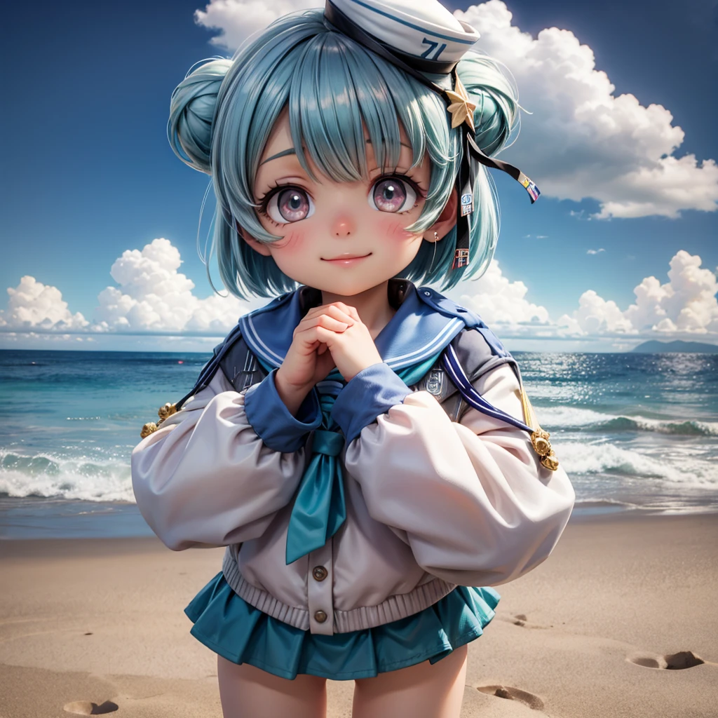 Chibichara　long hair with blue hair((Chibi Chara))、Fluffy、girl with、Chibi Chara、full body Esbian、Pastel colors hair、masutepiece、top-quality、