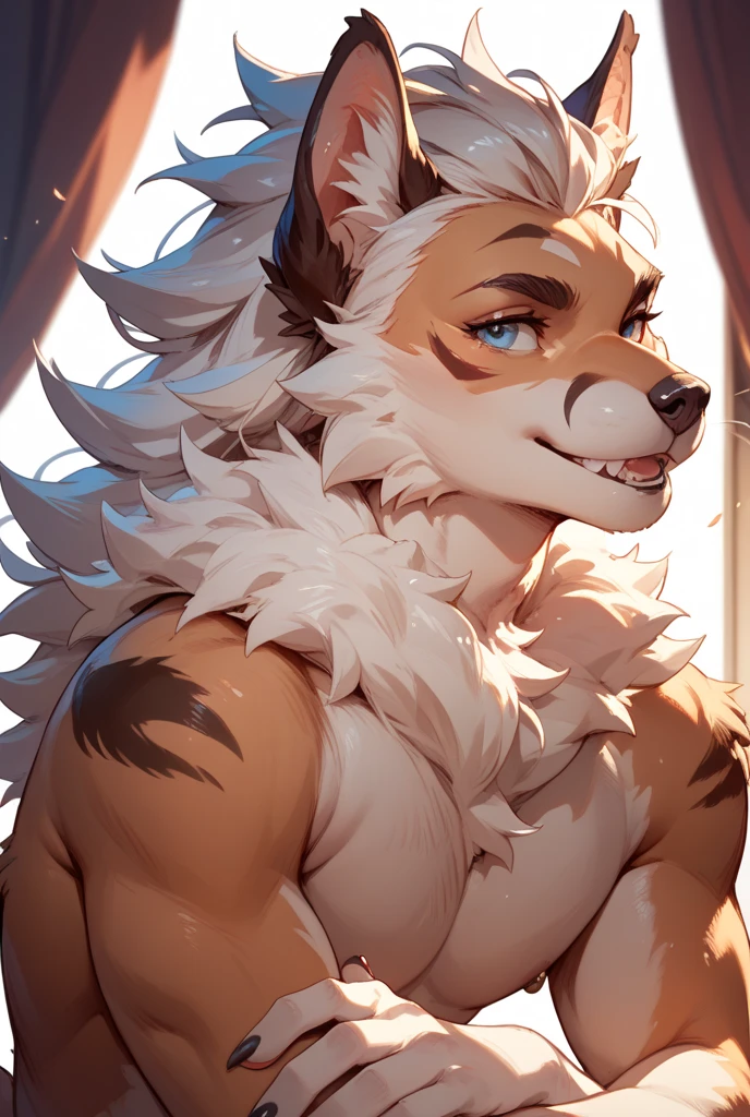 (masterpiece, Best quality:1.2), wolf boy, erected penis, body covered in red fur, Furry style,sexual,horny,very muscular wild ,full height,veiny massive muscles, very long ginger hair,freckles on the body and face,blue eyes,defined muscles,wet body from sweat,sharp focus, young , friendly,Angel wings, stands high