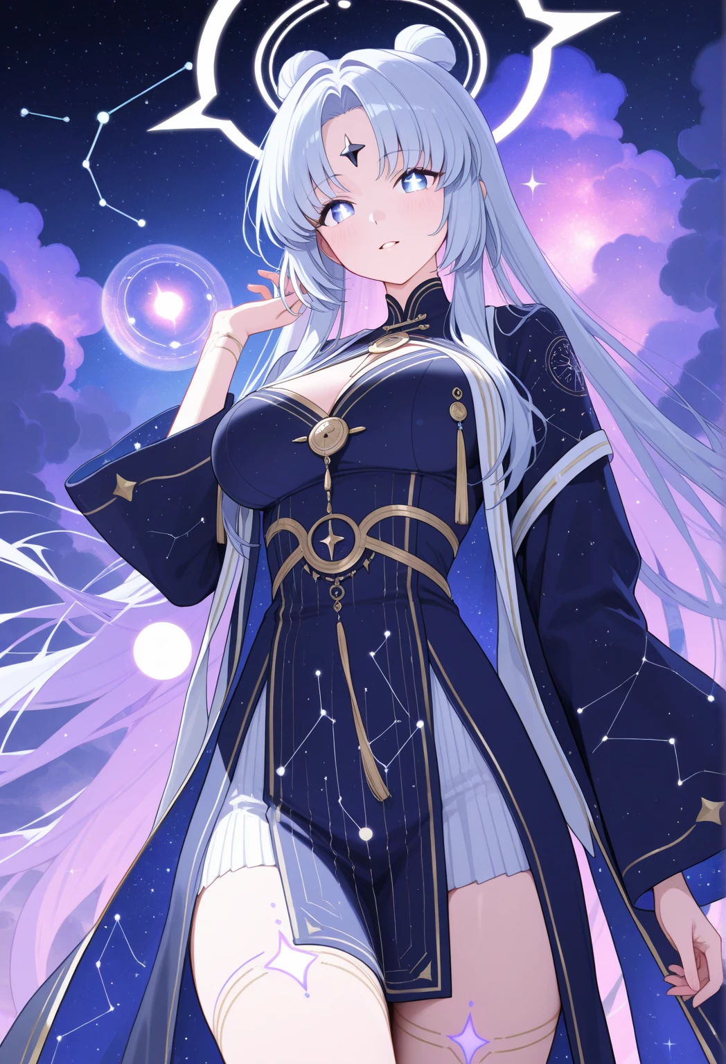 woman　slender　fantasy　wizard　lightly dressed　magic school　half naked　colorful hair color