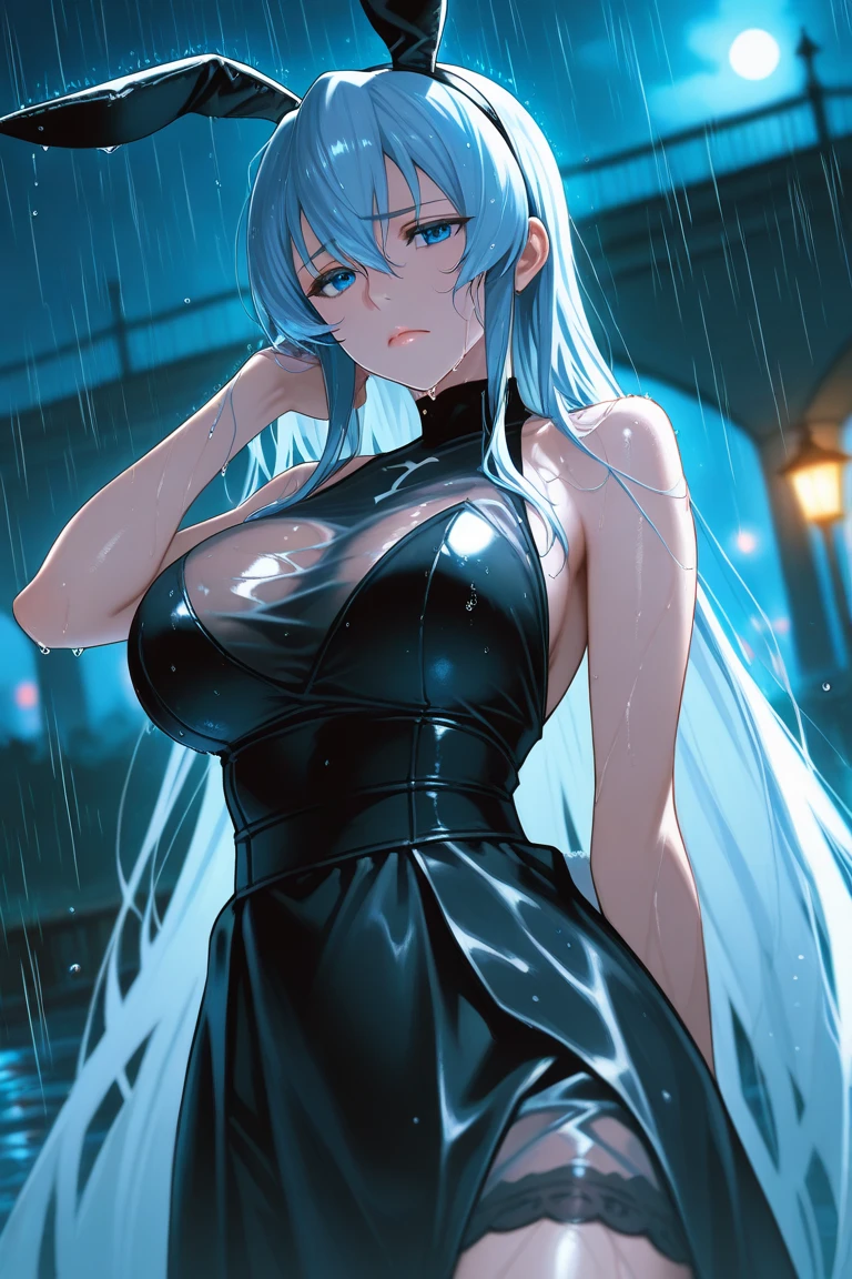 (Photorealistic:1.5, 16k, highest quality, masterpiece, Ultra-high resolution), night, Great background, Expressions of sadness:0.7, (rain), Highly detailed skin and facial textures:1.3, Perfect dynamic composition:1.0, rainに濡れたスリムな女子高生, Perfect Style, beautifully、aesthetic, Fair skin, Very beautiful face, Totally captivates you, (rainが私の体に滴り落ちる:0.7, Wet Hair:0.7, Wet casual clothes:1.1), Water droplets on the skin, Shapely breasts, Chest gap, A shy smile, Her expression when she felt intense caresses, Facial expressions when feeling happy, (Big eyes that exude beautiful eroticism, Lips that exude beautiful eroticism), Sexy beauty, So beautiful, Charm, necklace, Earrings, bracelet, ribbon, Cowboy Shot