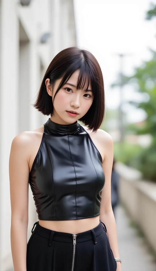 future、 ((Highest quality)), Idol Sculpture, Clear contours, Beautiful woman, alone, ((Beautiful Eyes)), Detailed explanation,Focus on the eyes、Depth of written boundary:f1.8,Curvaceous、colorful、Very short hair、Determined Pose、stand