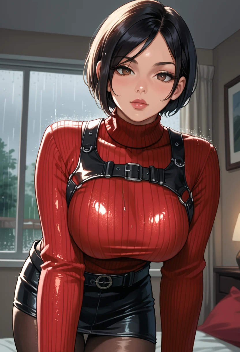 ((masterpiece, best_quality)), (photorealistic:1.4), solo, 1 girl, white_background, black_hair, SHORT_hair, zettai_ryouiki, loose long sleeve T-shirt, (outline of the nipple can be seen through the clothes), areola bulge, Chuck Taylor, crotch gap, running shorts, crotch barely seen, cameltoe ,shiny skin, sweaty skin, nose blush, canvas tote bag