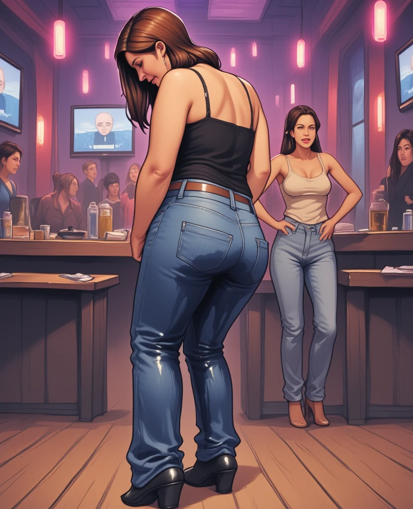verano, DESIERTO, nubes rosadas, A land covered with roses meets beautiful girl, James Gurney, rendered art station, lente ultra gran angular, Hi-Def. Un primer plano de una mujer con un top verde y pantalones azules, Thicc, Sexy cuerpo caliente, cuerpo sexy, Vista posterior, sexy girl, shot from behind, close-up shot from behind, neon edges on bottom of body, pose sexy, hot petite teen girl, View from behind, showing her shoulder from back, look sexy, Brillando con luz de color
