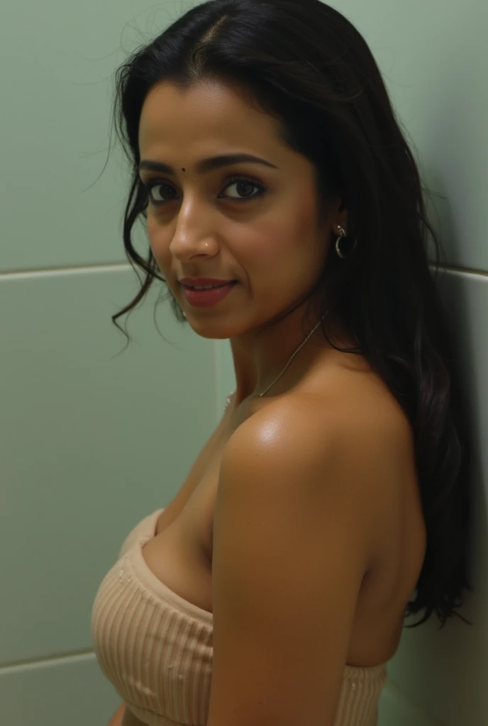 Beautiful elderly woman, cute,sexy,55 years old,,sexy, old woman,freckles, super long suckable droopy tits:1.6 Big saggy Breasts, torpedo tits, Nude, popped out, nipple seen, one boob out, , Side boob, Curly Hair bunches like a school girl, loop earrings, hair bunches, cute hair, rosey cheeks, Create a highly detailed and realistic oil painting of a Filipino woman bathing. She has long, dark hair, and is depicted in a warm, intimate setting with sunlight streaming through a window behind her, illuminating her figure and casting gentle shadows. The background features rustic, earthy tones with hints of a tropical environment visible through the window. Her expression is calm and serene, and she is dressed in a delicate, partially transparent garment that clings to her wet skin, adding to the painting's sense of realism and intimacy. The artist's brushstrokes should be visible, adding texture and depth to the painting, capturing the play of light and water on her skin and surroundings.