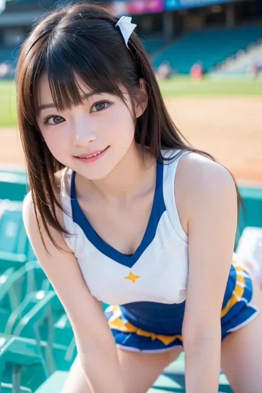 A -yeld Jaese girl with a very cute idol-like face.。Gentle and cute。Please smile kindly。She is a cheerleader at school Cheerleader uniforms are bikini style and expose cleavage Large Bust Full body portrait I support the game RAW Photos Genuine Genuine High resolution Genuine life No copyright notice