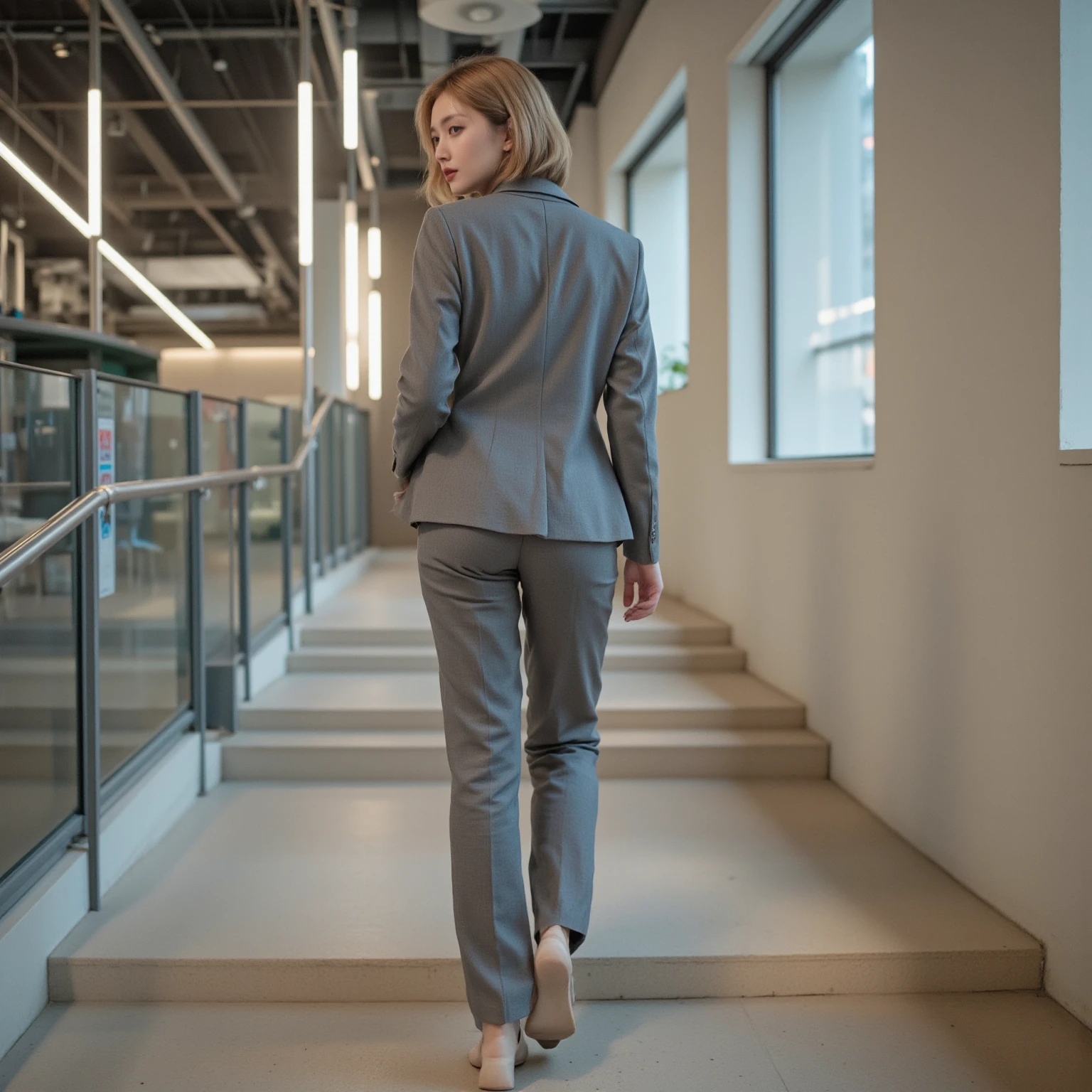 best qualtiy, Full body like，Refined face，pretty  face，25 years old woman，slimfigure，Larger bust，office lady uniform，office uniform，black lence stockings，black heels，Outdoor Scene，Stand up wetting her clothes(peeing self,urination:1.4)necktie(wetting herself:1.5), (desperation:1.75),(arms crossed:1.5)
