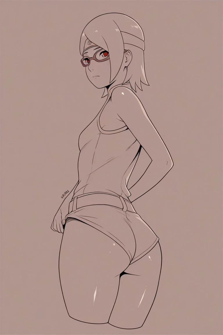 beautiful woman, small breasts, small ass, brown skin color, showing pussy, glasses , ponytail hair, unclothed