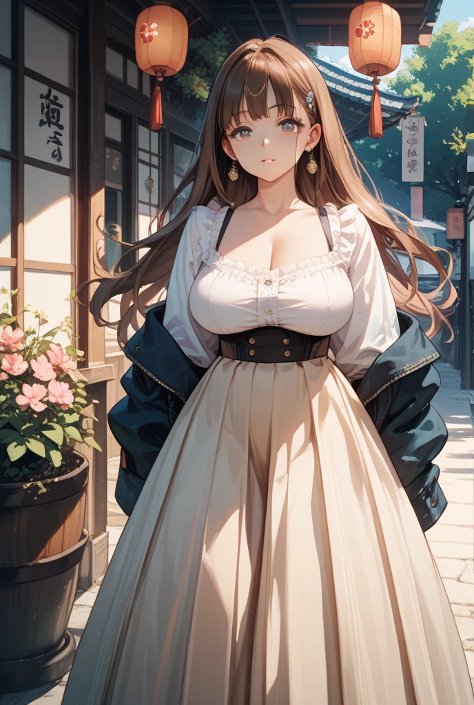 (((masterpiece))),(((High resolution)))、(((8K)))、super creek \(umamusume\)、(((perfect face)))、(((beauty of japan)))、40 years old、(((beautiful face))), (((off shoulder dress))), embarrassed look, look at the camera, (thighs)、top quality eyes, detailed texture, look at the camera, standing, big tits, plump