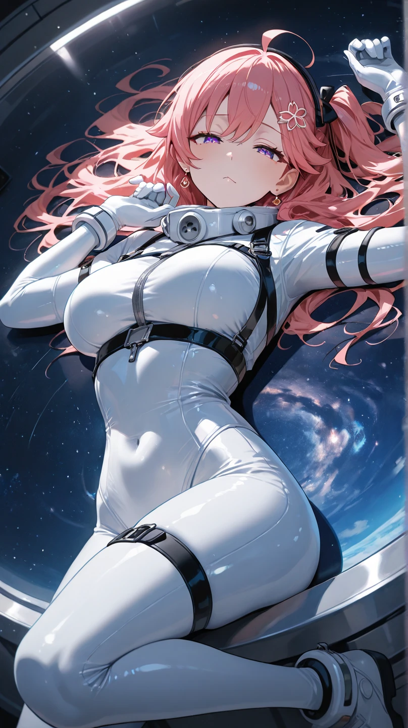 1womanl,5 again,little loli,smallbreast, only,(Background with:space ship,Artificial satellite,) She has long pink hair,Fique em uma space ship,seen from the front, slickedback hair, almost cloudy sky,(((Masterpiece artwork),(very detailed CG Unity 8k wallpaper),best qualityer,cinematic lighting,detailed back ground,beautiful detailed eyes,shiny pupils,thin and beautiful blue eyes),(Beautiful and detailed description of the eyes),ultra detali,Masterpiece artwork,)),facing the camera,A high resolution,ultra detali),Revealing breasts,Naked genitals, protuberance,legs are open,Raised sexy,camel fingers,Ruddy complexion,ssmile,Desire for dissatisfaction,facade,elementary student,o astronauta,(dressing:space suit