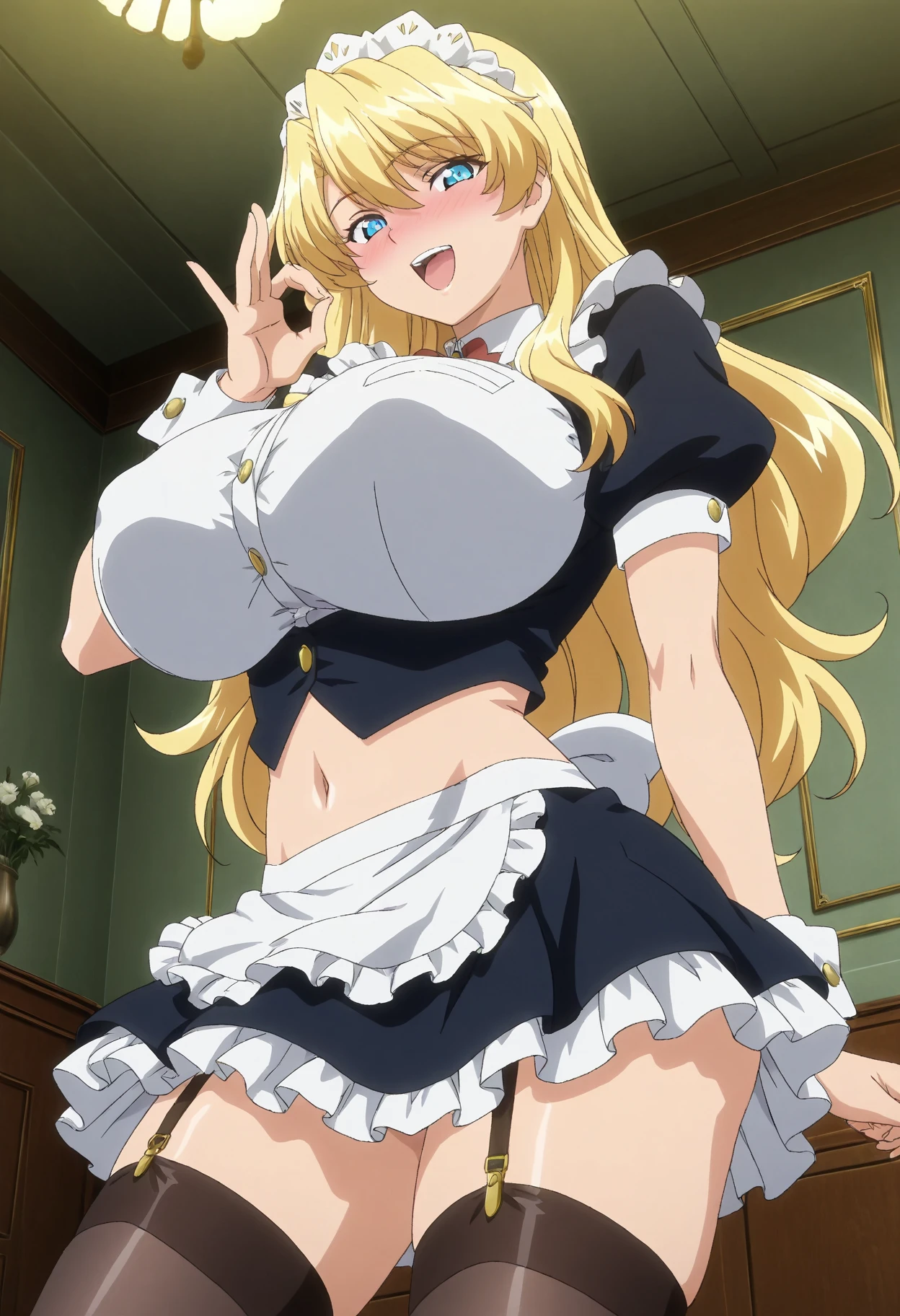 Score_9, score_8_up, 4k, 8k, detailed face, source_anime, artstation, grandeur, intricate-details, depth-of-view, flatshading, BREAK
1girl, gyaru, pointy ears, blonde hair, side ponytail, maid, tanned skin, huge , smooth skin, short skirt, rating_questionable