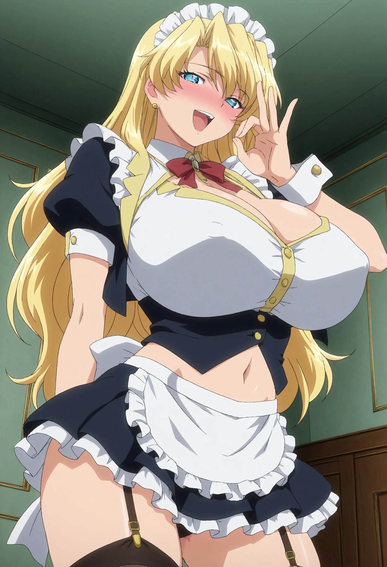 (Highest quality、highest quality、4K,BBW,View from below:1.8、Shooting from the feet、Gravure idol、Very flashy、Bunny girl outfit、Blonde),A super luxurious suite with a full glass wall and a night view、whole body、Huge saggy breasts and loose ass(Super big boobs)、Flabby belly、Fat body、(Bunny girl outfit)、