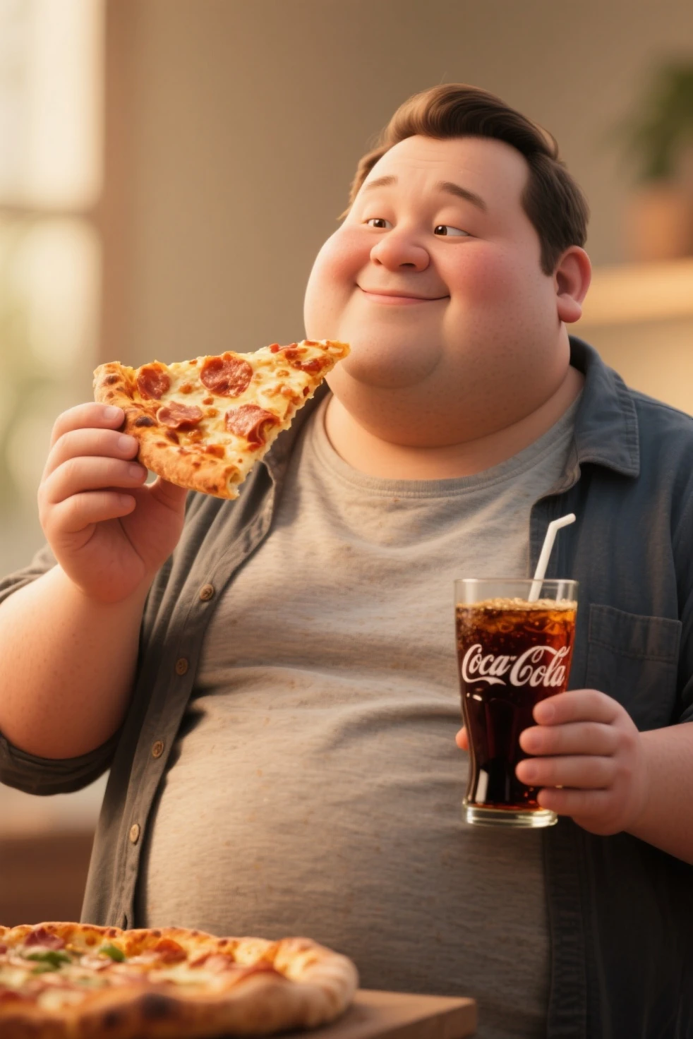 Make a 30-year-old man obese and his 10-year-old son obese
This man is eating along with his son
They're in a diner
They're eating pizza and drinking soda.
8k quality, fullhd