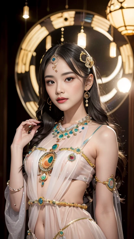 masterpiece, best quality, 1 girl, alone, ((aldult)),(huge breasts), long hair,micro thong,happy, looking at the audience, Dunhuang Mogao Grottoes, (background),(precise、perfect face shape:1.3),ultra high definition,Ray tracing,,reflected light, Correct structure,Award-winning,high detail,Lighten shadow contrast,facial lighting ,Cinema lighting,masterpiece,Super details,high quality,high detail, best quality,16k,high contrast,