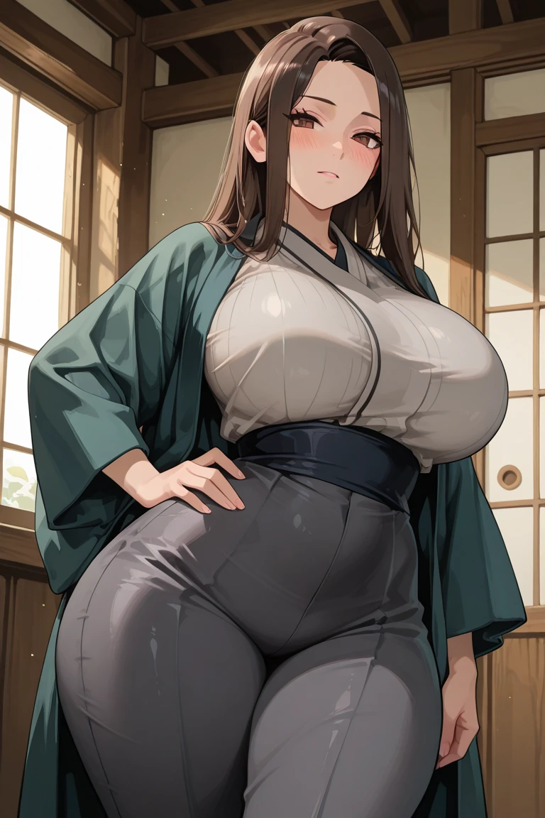 ((Giant saggy tits)),((caderas anchas)),((Chica blanca)),((Long brown hair with braids)),((brown eyes)),((thicc thights)),((gafas)),Thicc MILF,((Ropa de diosa japonesa)),((full body))