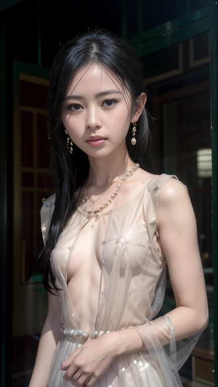 RAW, og, Nikon Z 85mm, ((best quality)), 4K, intricate details, highly detailed, sharp focus, professional, photorealistic, post-processing, max detail, roughness, real life, ultra realistic, photorealism, photography, photography, SILHOUETTE light, (realistic, photo-realistic:1.37),Amazing, finely detail, masterpiece,best quality,official art, extremely detailed CG unity 8k wallpaper,perfect artwork,upper body, shiny hair, glowing eyes, lust skin, realistic, underboob, small breasts, female figure, mature female, narrow waist, lng at viewer,lace,seductive posture, sexy pose, alluring,best lity ,masterpiece, illustration, an extremely delicate and beautiful, extremely detailed , Amazing, finely detail, masterpiece,best quality,official art,absurdres, incredibly absurdres, ultra-detailed, highres, extremely detailed,beautiful detailed girl, extremely detailed eyes and face, beautiful detailed eyes,light on face,cinematic lighting,see-through,looking at viewer,White pajamas, transparent material, protruding, revealing buttocks,sfw:1.5,masterpieceuality, high quality, High definition, High quality texture, High quality shadow, high detail, beautiful detailed, finely detailed, extremely detailed cg, detailed texture, a realistic representation of the face, realistic, colorful, delicate, Cinematic Light, sidelighting, Lens Flare, Ray tracing, sharp focus, (intricate details, makeup, (detailed beautiful delicate face, detailed beautiful delicate eyes, a face of perfect proportion, high detailed skin, detailed skin, best ratio four finger and one thumb, arms under breast, small breasts, wide hips, smidriff, skiny n,fashion, solo ,(young), face highlight, detailed face, tear mole, white skin, braid hair, looking at viewer, big eyes, silk robe, (hollow pattern, white, silk), earrings, slim body, luxury room, professional lighting, tear robe