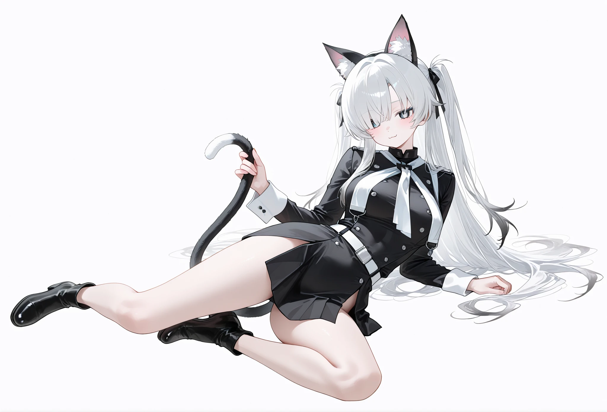 A girl is wearing skirt with garter-belt. Flat bust, Skinny body