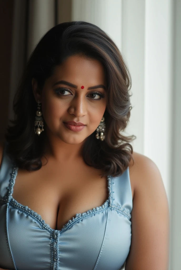 RamyaKrishnan,soft light, natural light, cinematic light, (depth of field), ideal female form, (((masterpiece, good quality, intricate details, high quality, (((without dress))), 8k, in focus, sharp focus)))intri , 4k, cinematic lighting((((big boobs)))) , (((nude body)))